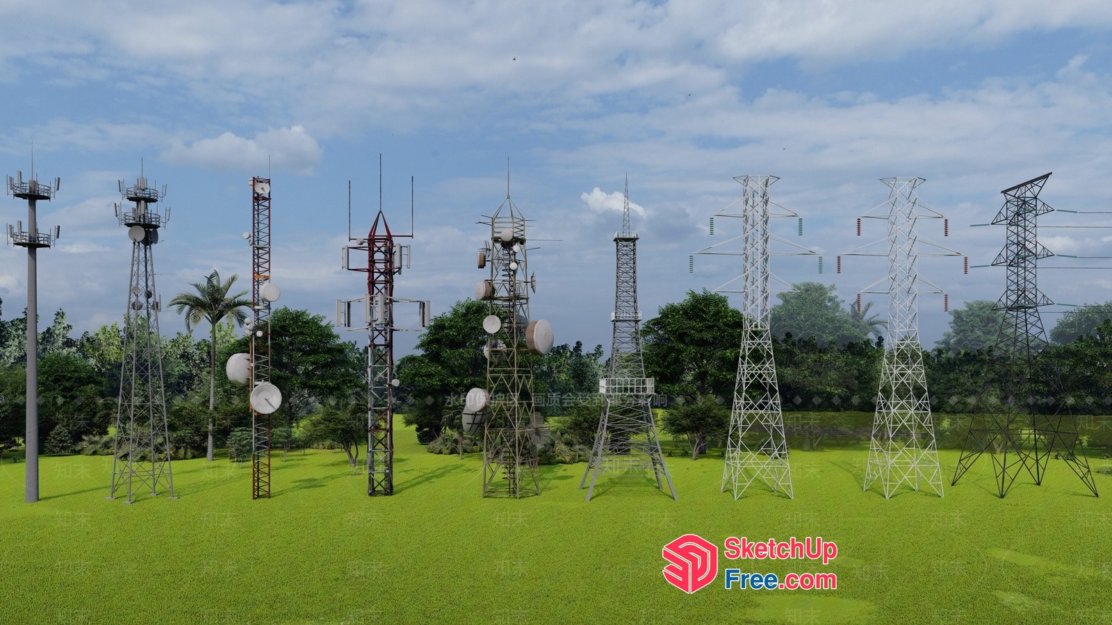Outdoor Communication Towers And Antennas 3D SketchUp File