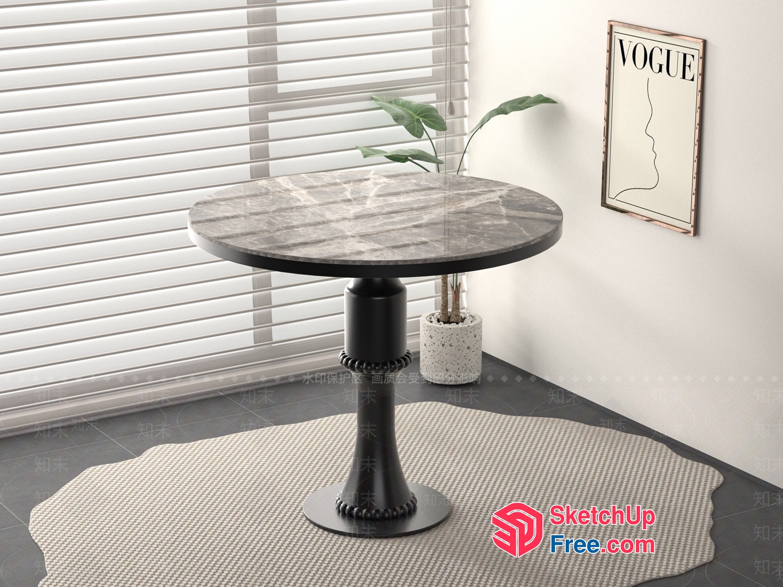 Modern Minimalist Interior Corner Table With Marble Top 3D SketchUp File