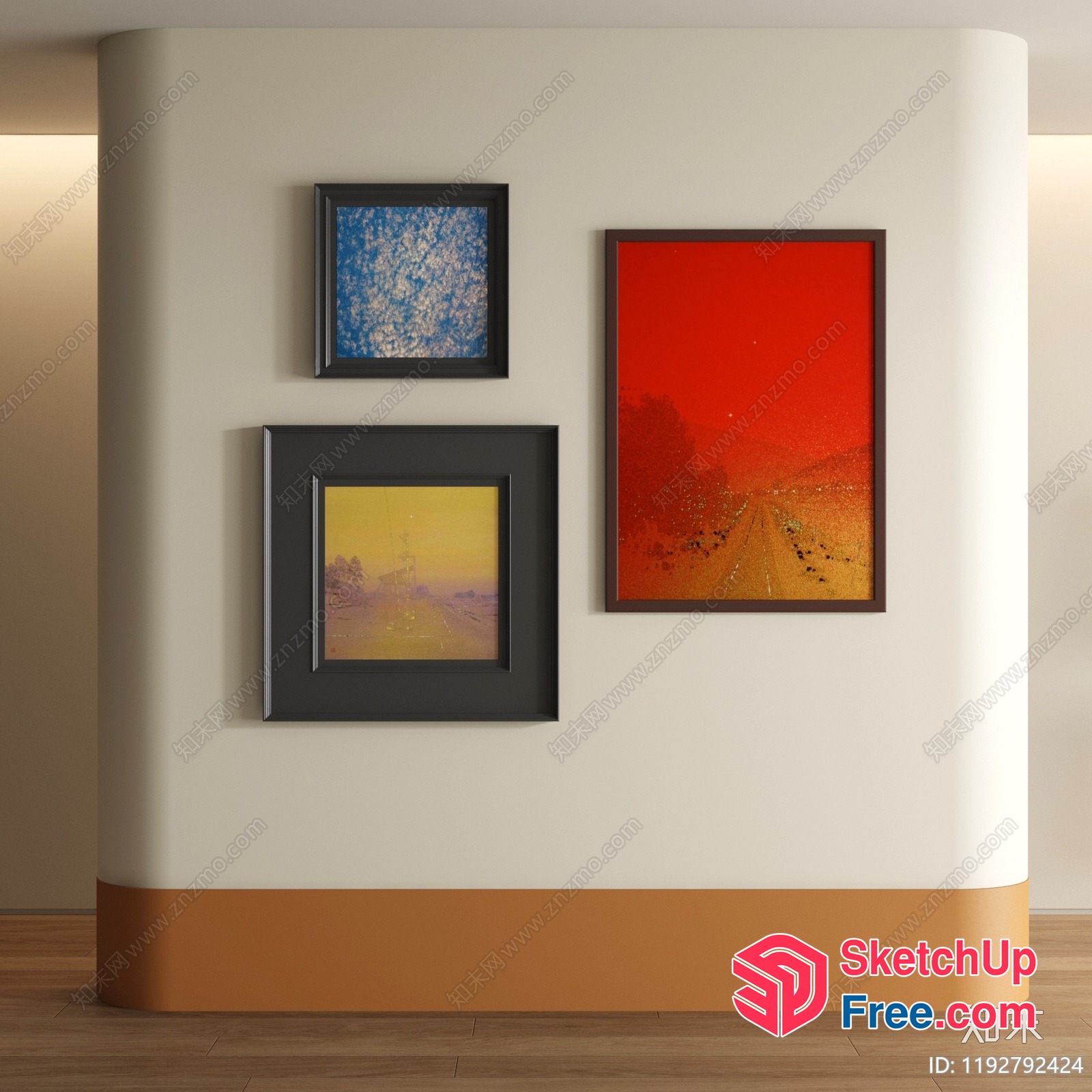 Framed Artwork On White And Tan Wall 3D SketchUp File