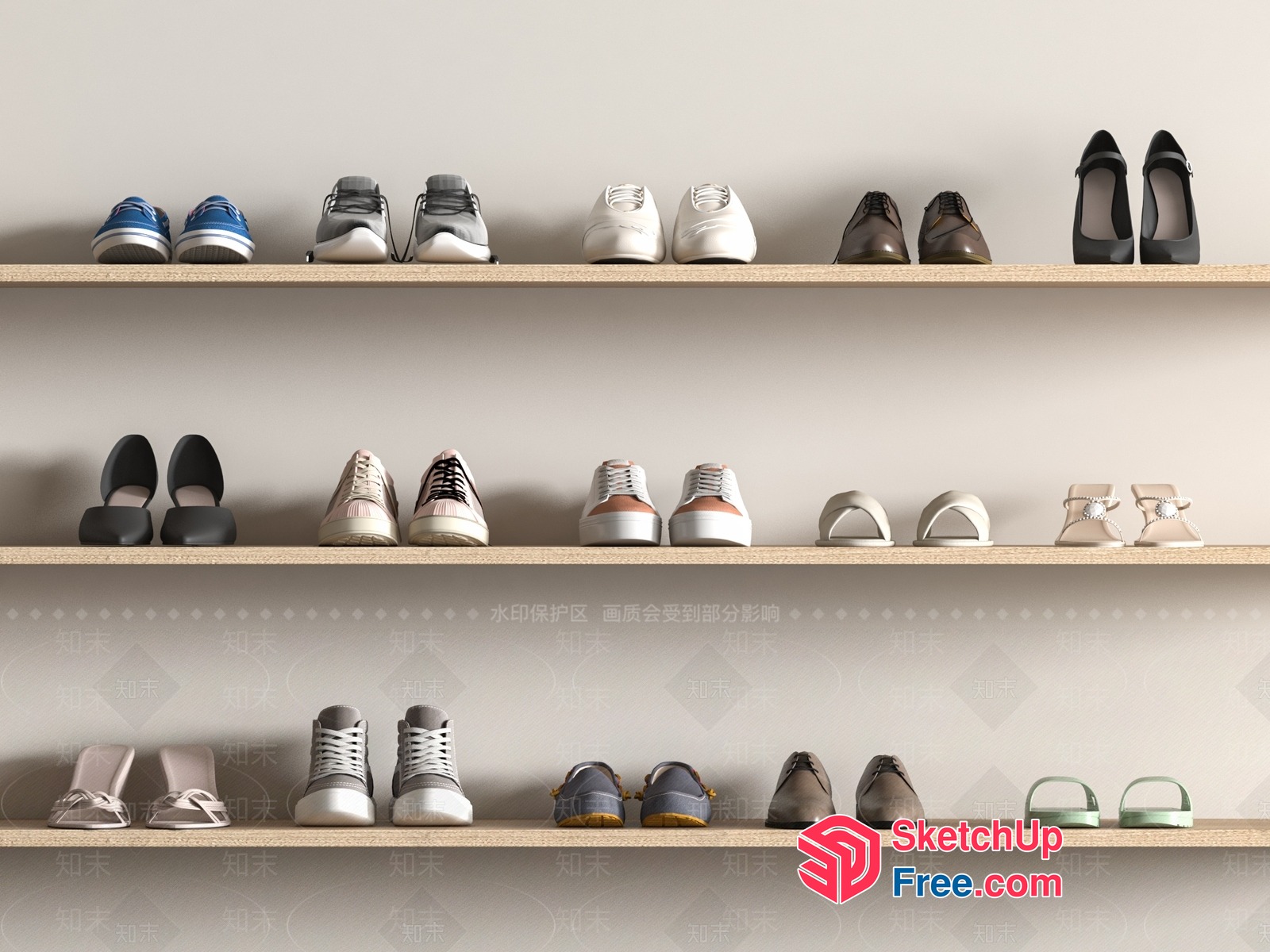 Three Tiered Wooden Shoe Racks 3D SketchUp File