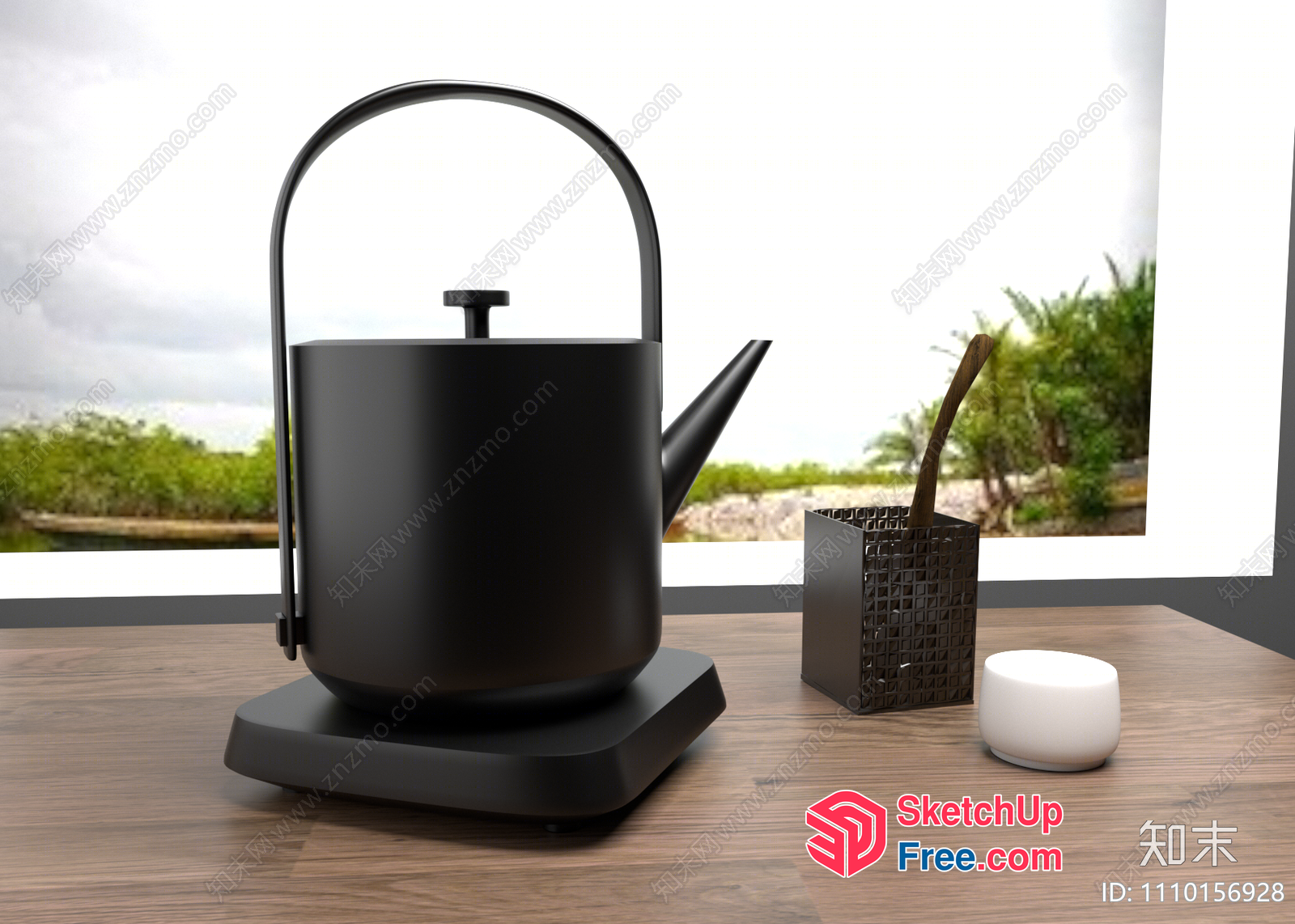 Minimalist Black Kettle And Teapot On Wooden Table 3D SketchUp File
