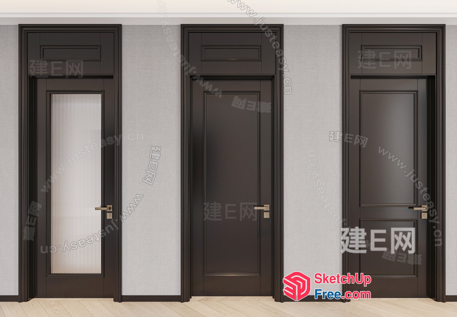 Three Tall Doors In A Row With Various Styles 3D SketchUp File