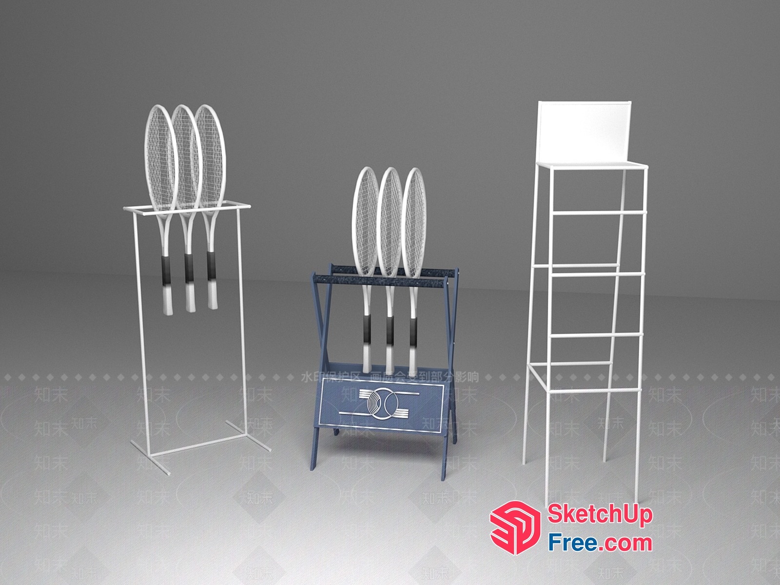 Tennis Rackets Displayed On Three Stands 3D SketchUp File