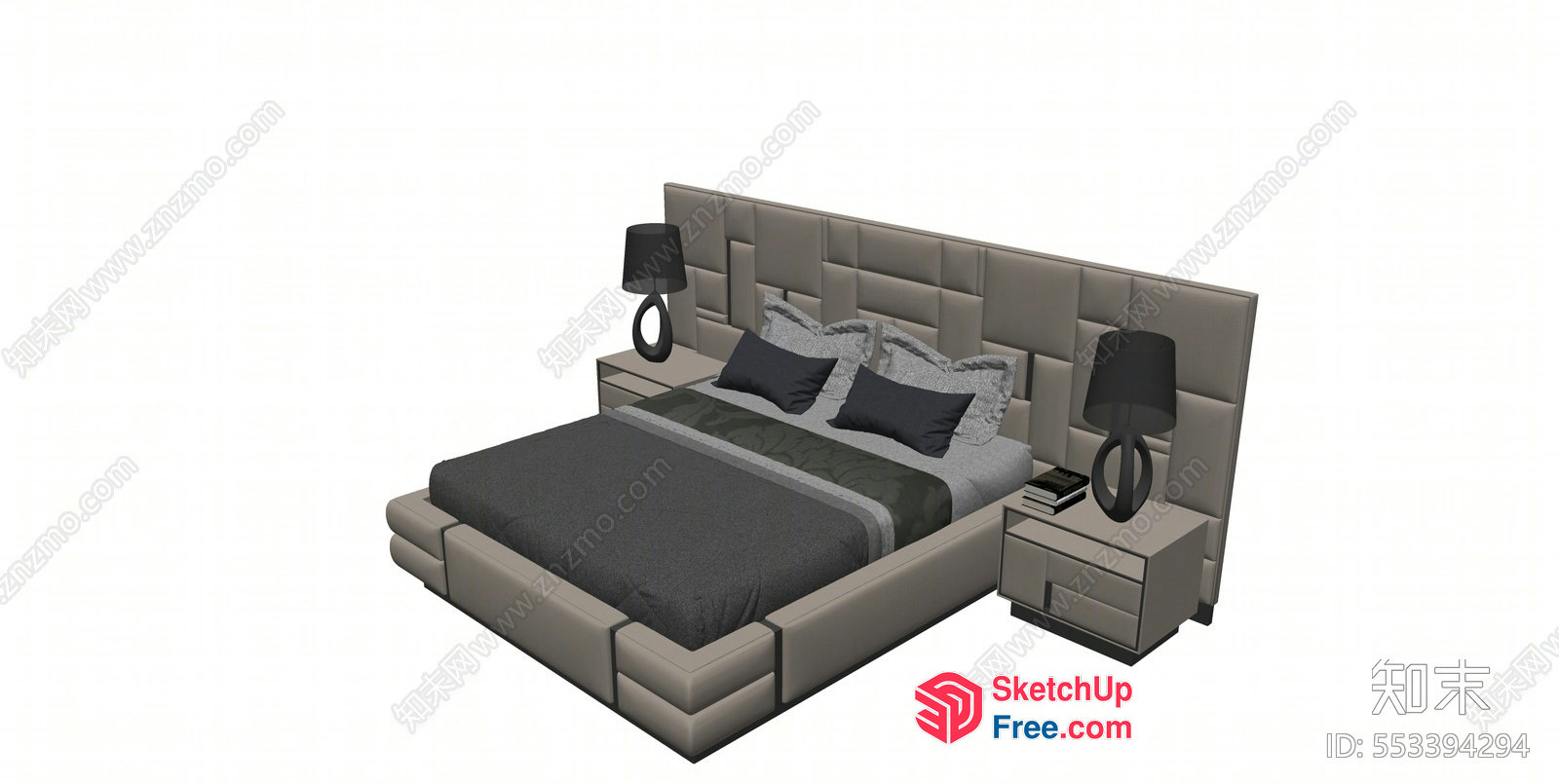 Modern Bed With Nightstands And Headboard 3D SketchUp File