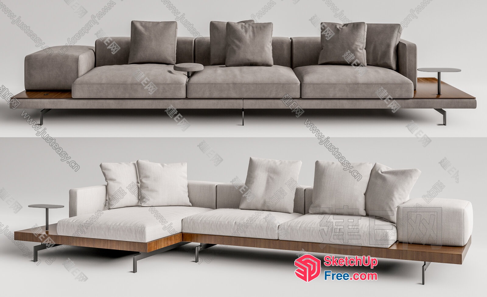 Modern L-Shaped Sofa With Wooden Base 3D SketchUp File