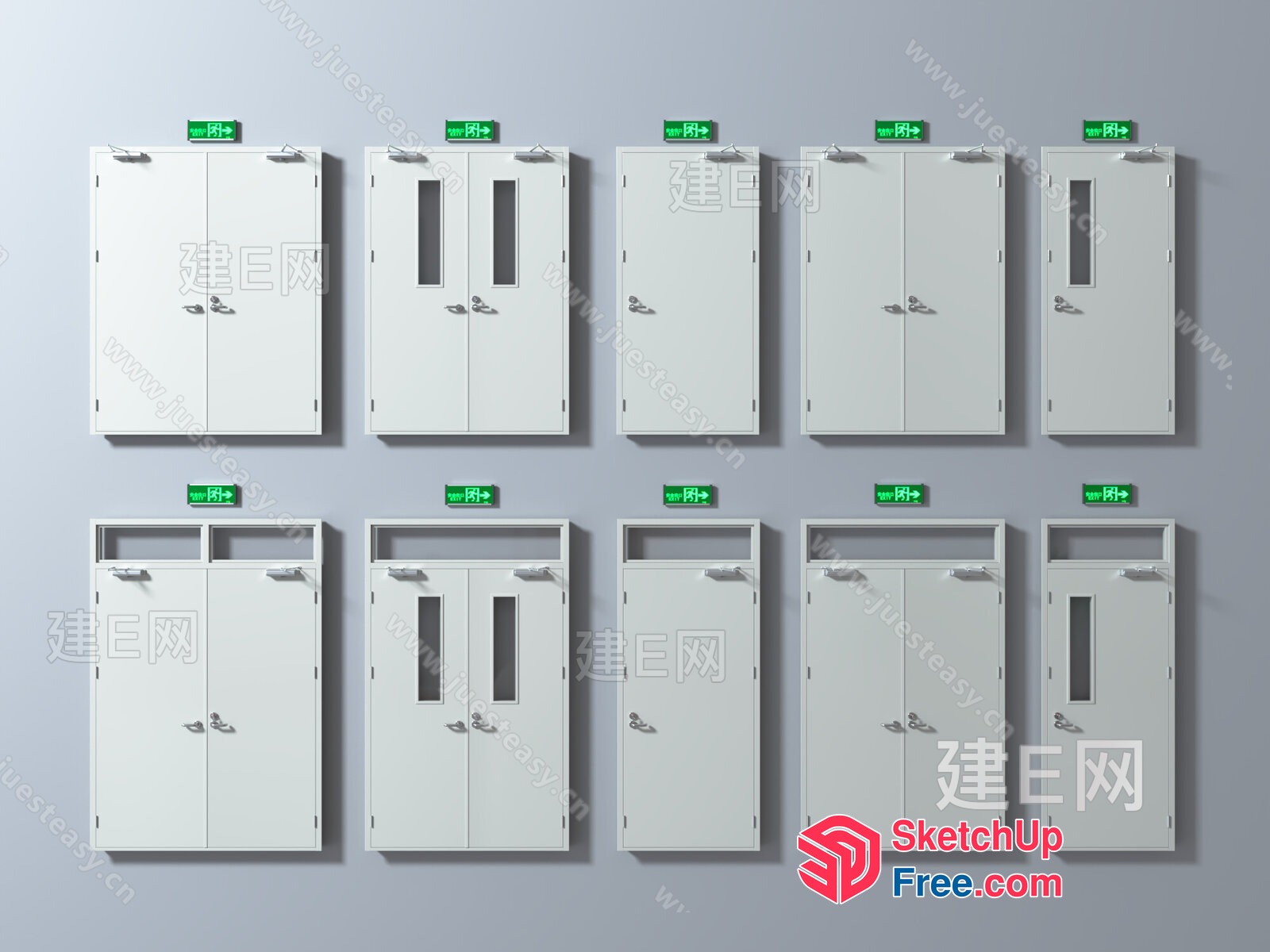 A Collection Of White Doors And Cabinets With Green Signs 3D SketchUp File