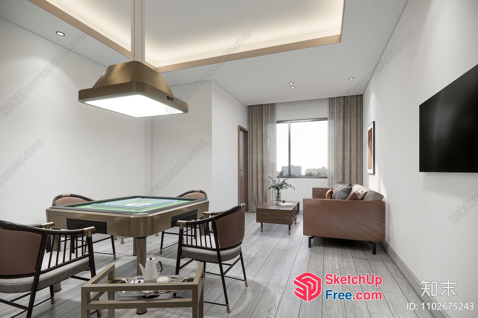 Modern Minimalist Living Room With Pool Table 3D SketchUp File