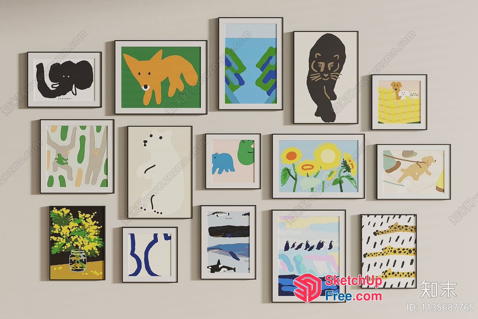 Colorful Animal And Nature Pictures In Simple Frames 3D SketchUp File