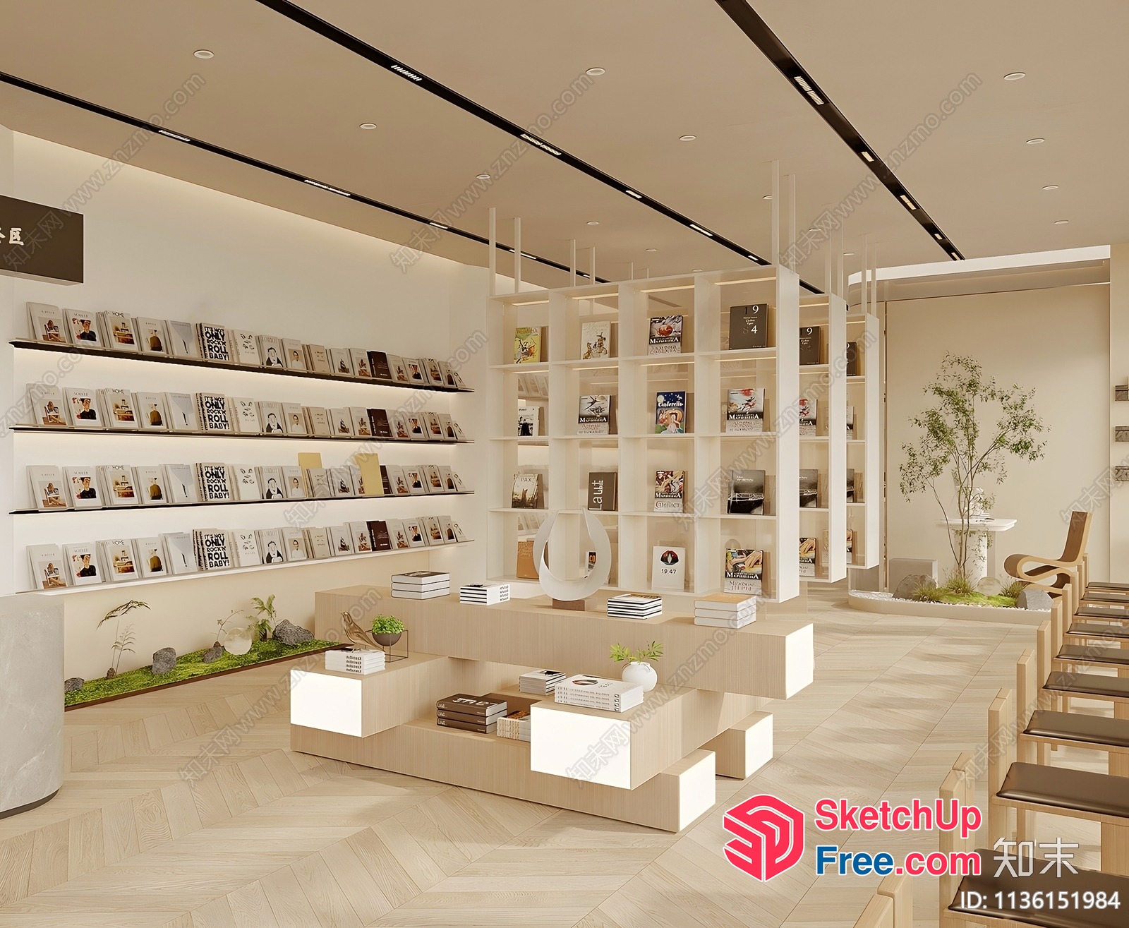 Minimalist Bookstore Interior With Natural Light 3D SketchUp File