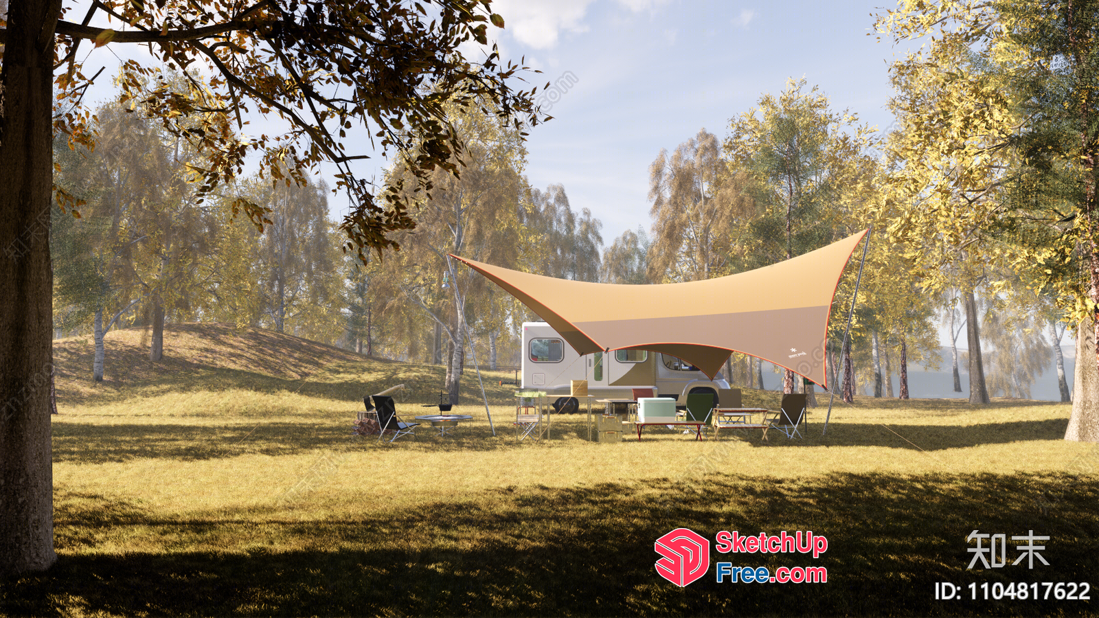 Outdoor Camping Scene With Rv And Tents 3D SketchUp File