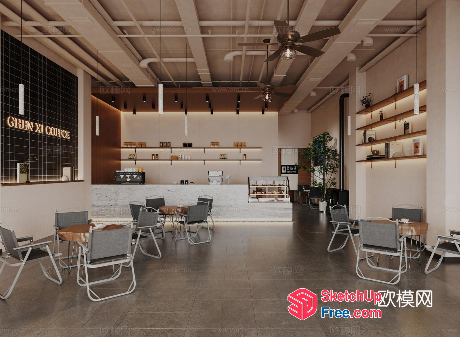 Clean Modern Coffee Shop Interior 3D SketchUp File