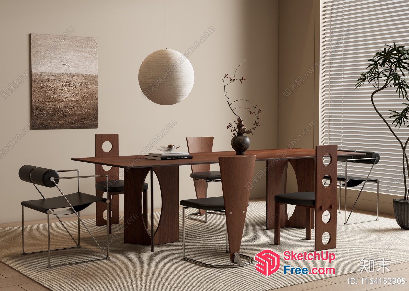 Elegant Dining Room With Modern Table And Chairs 3D SketchUp File
