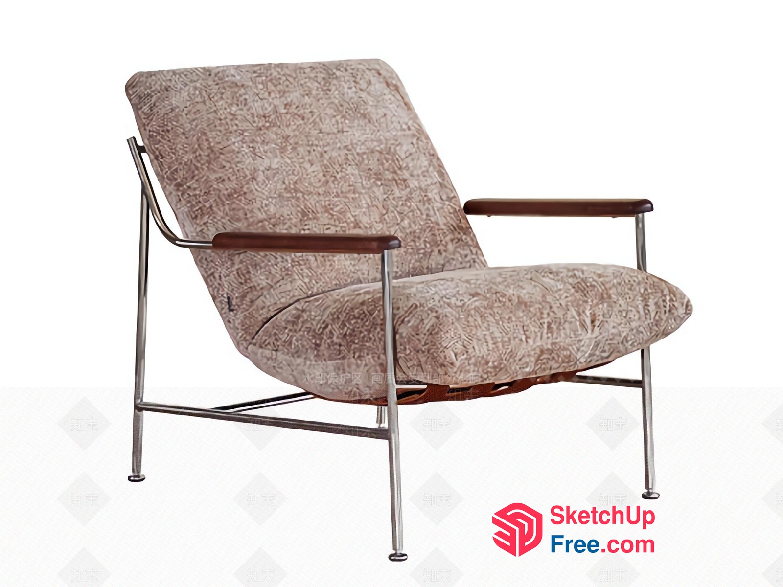 Modern Vintage Style Armchair With Brown Patterned Upholstery 3D SketchUp File