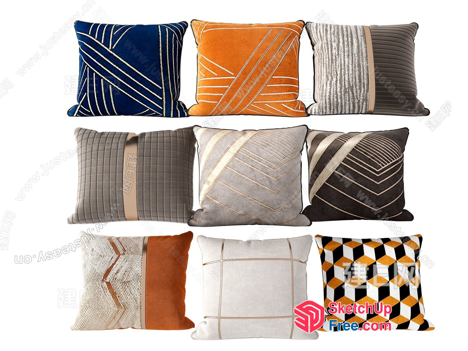 Decorative Pillows With Geometric Patterns And Textures 3D SketchUp File