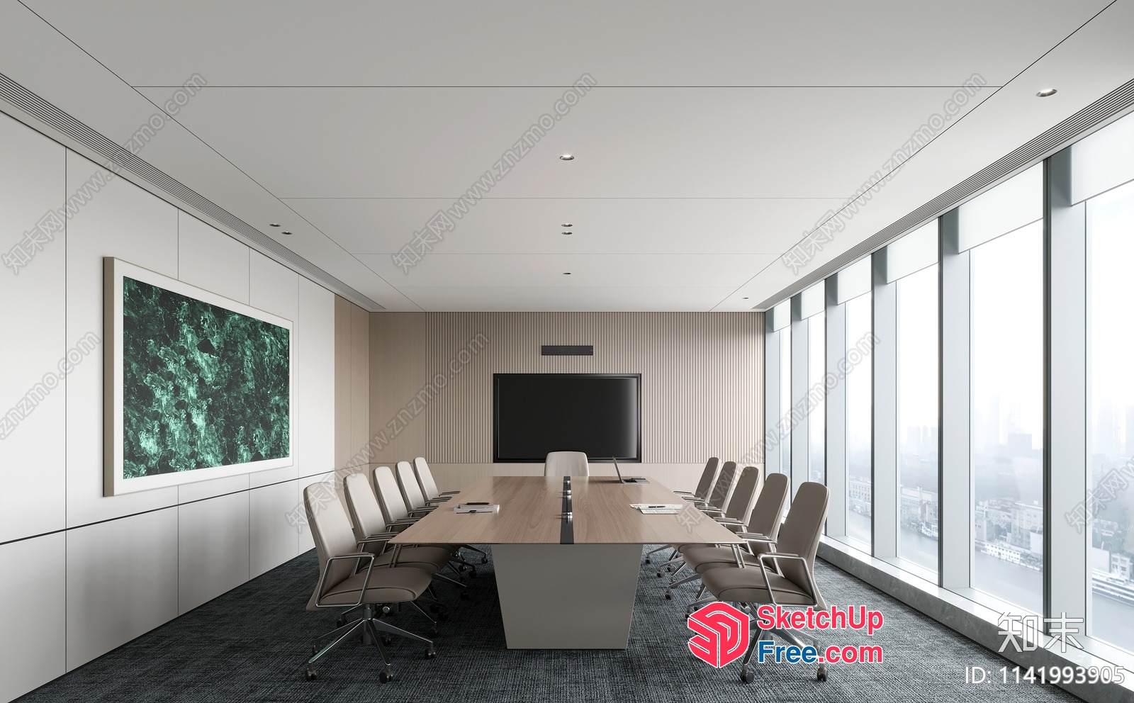 Modern Conference Room With Large Window Views 3D SketchUp File