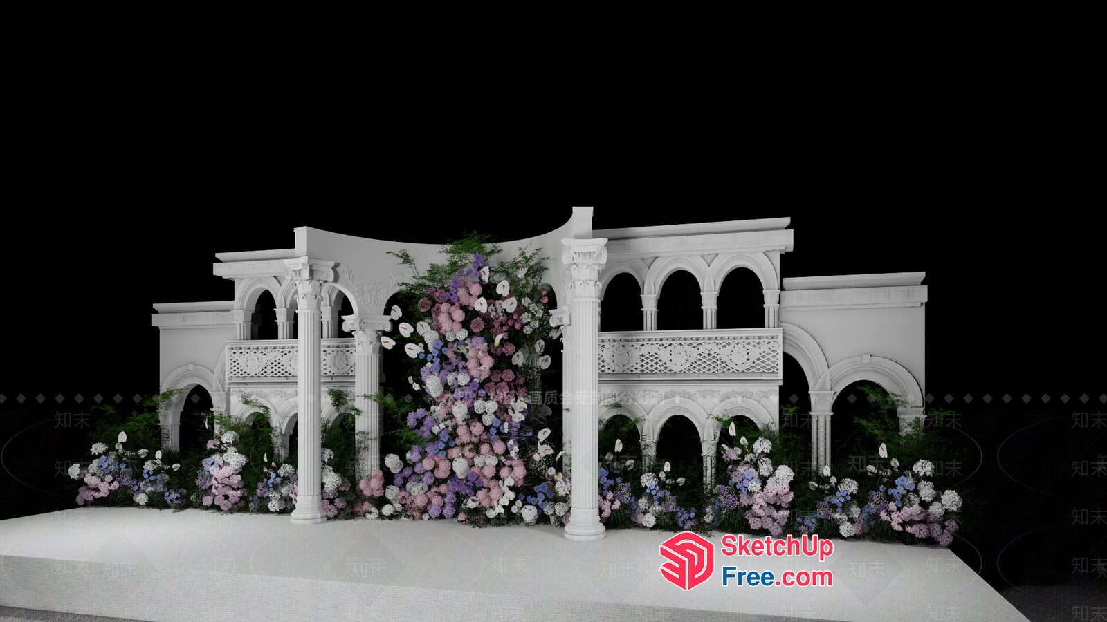 Elegant White Mansion With Floral Arrangement 3D SketchUp File