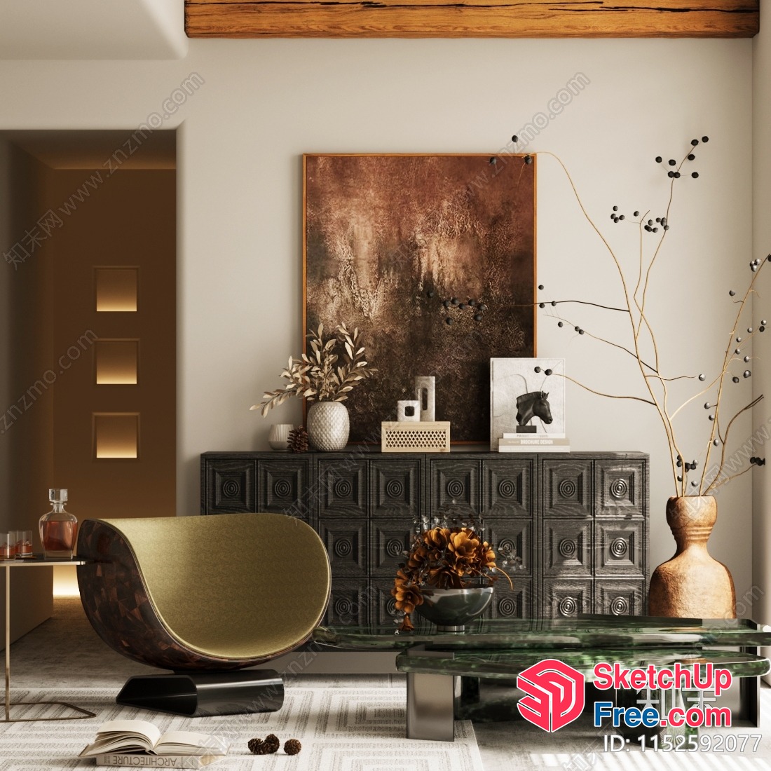Modern Living Room With Creamy Style And Vintage Accents 3D SketchUp File