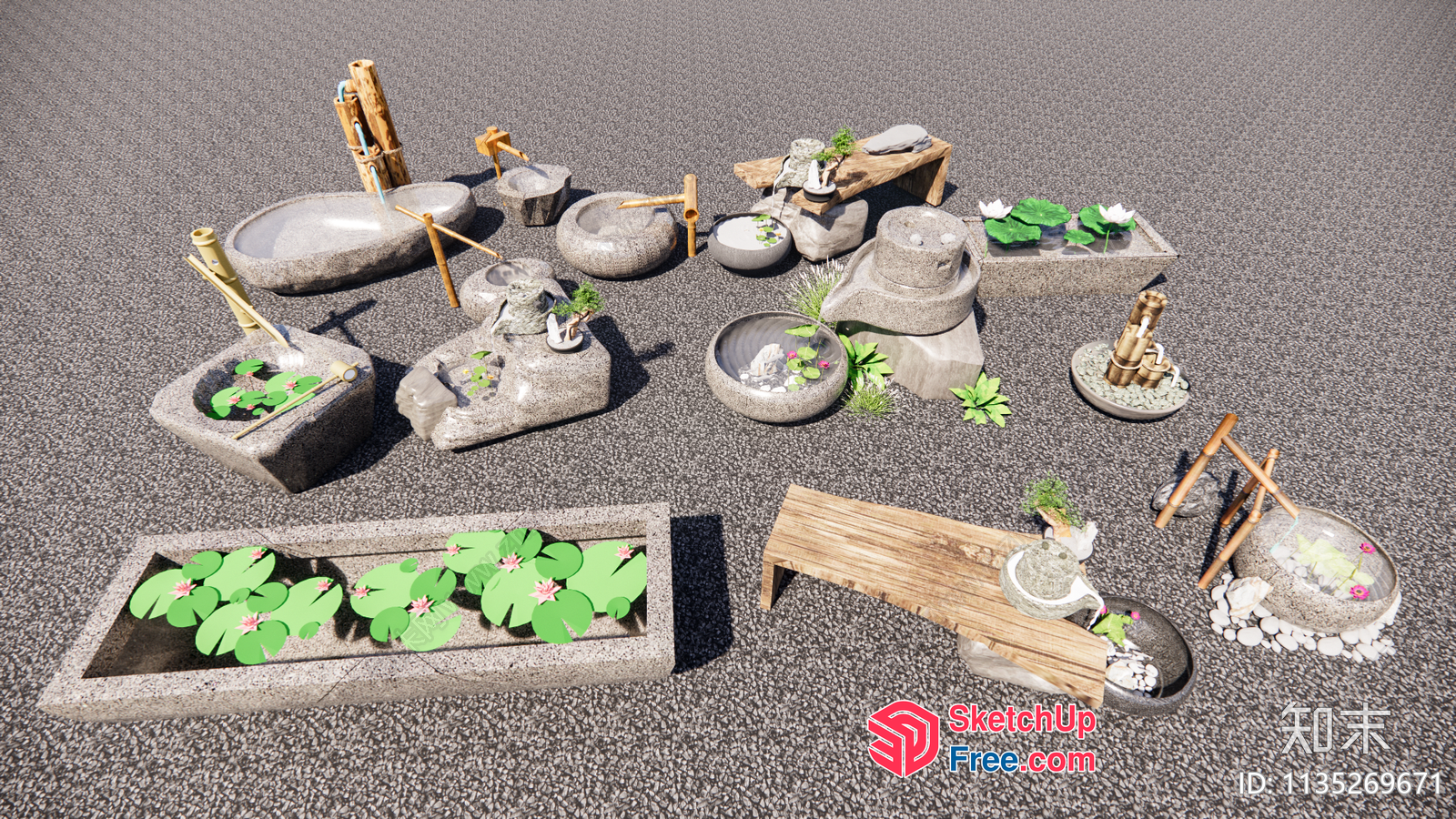 Asian-Inspired Water Feature Decor 3D SketchUp File