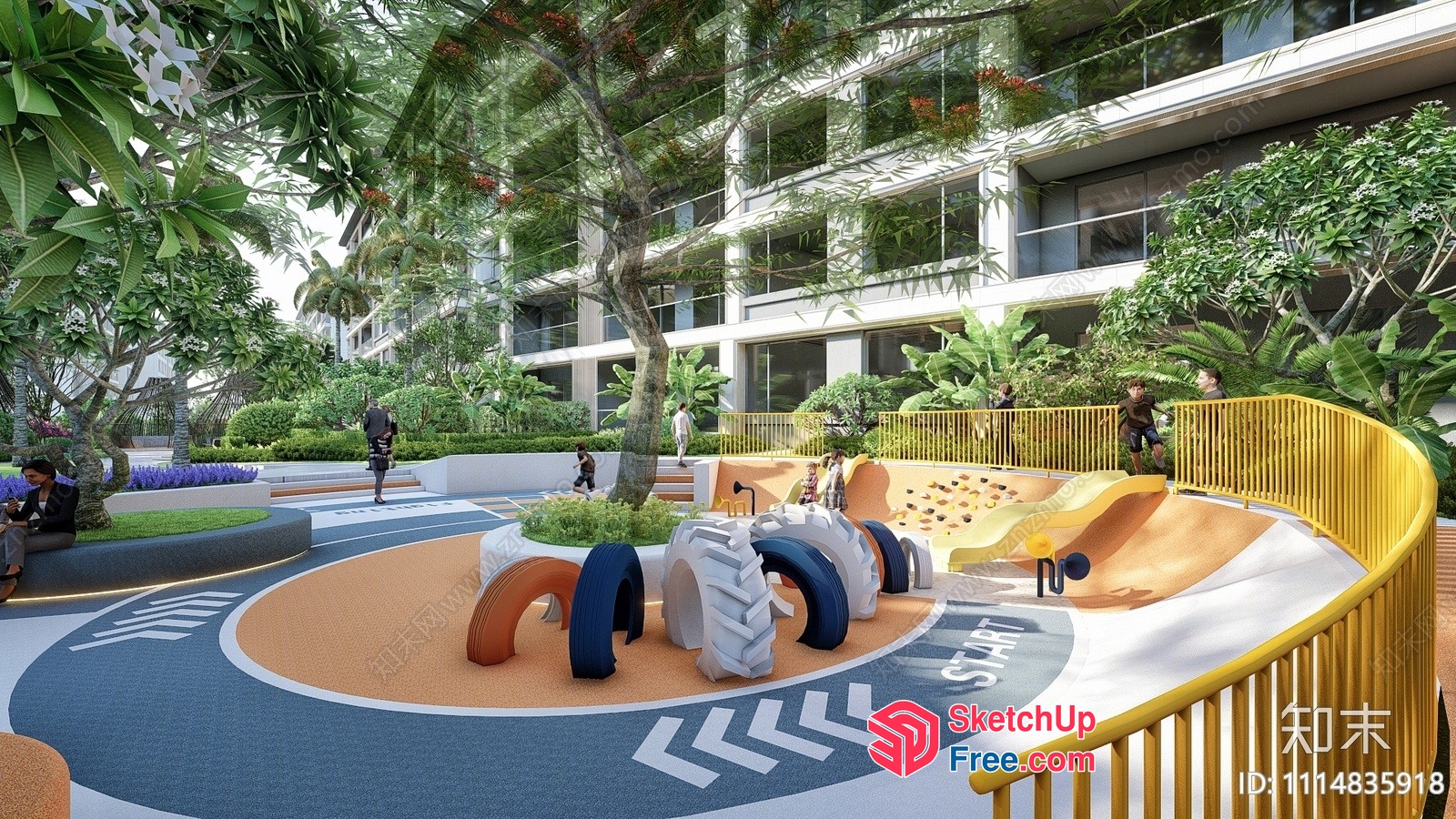 Modern Tropical Style Commercial Street 3D SketchUp File