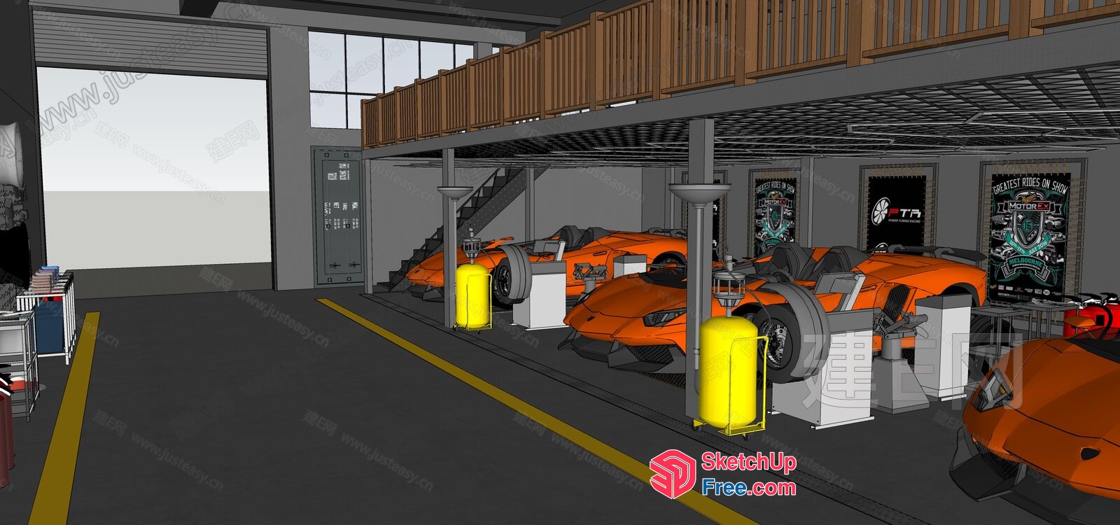 Garage With Cars And Stairs 3D SketchUp File