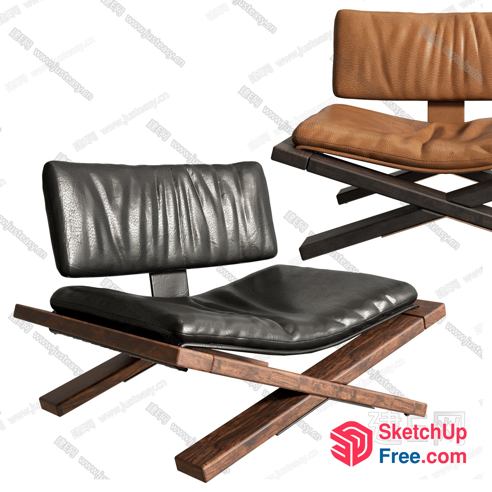 Modern Minimalist Leather And Wooden Chair Set 3D SketchUp File