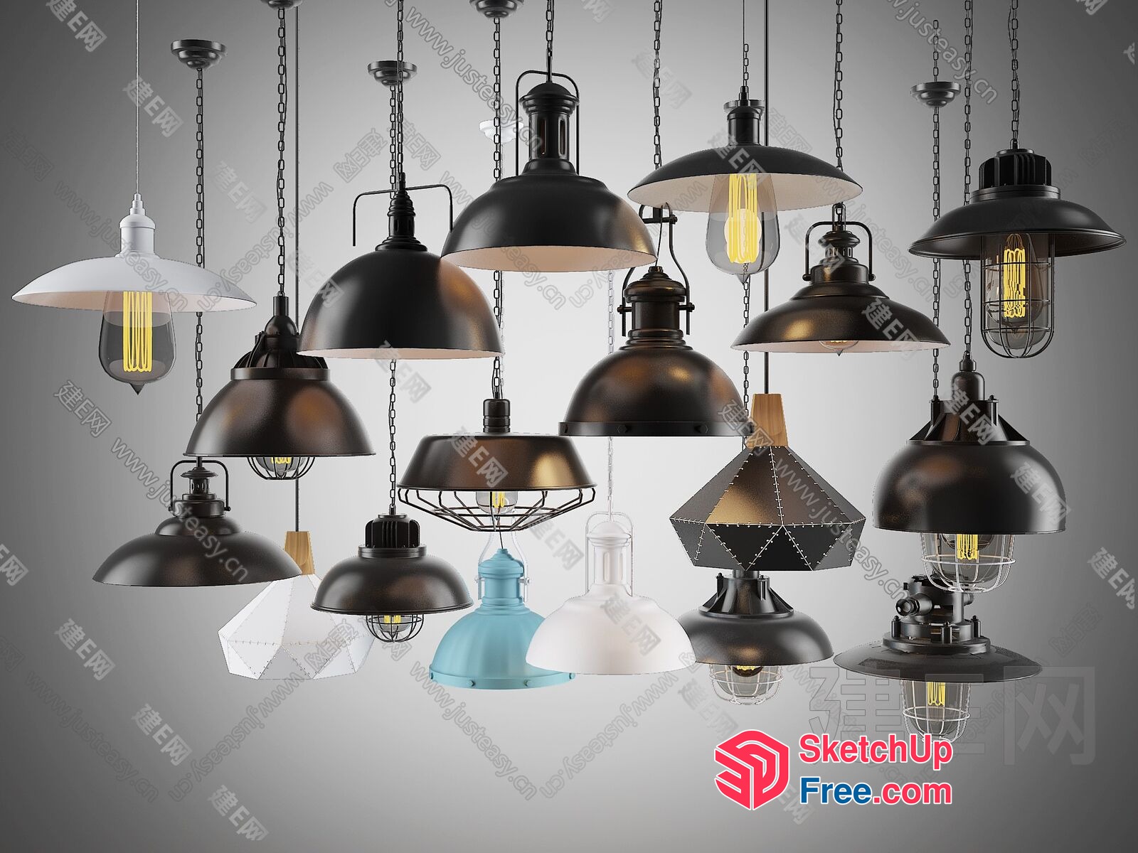 Industrial Style Hanging Light Fixtures Collection 3D SketchUp File