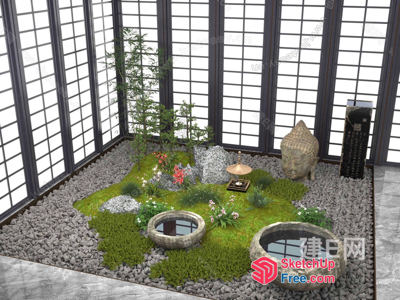 Japanese-Inspired Interior With Serene Garden 3D SketchUp File