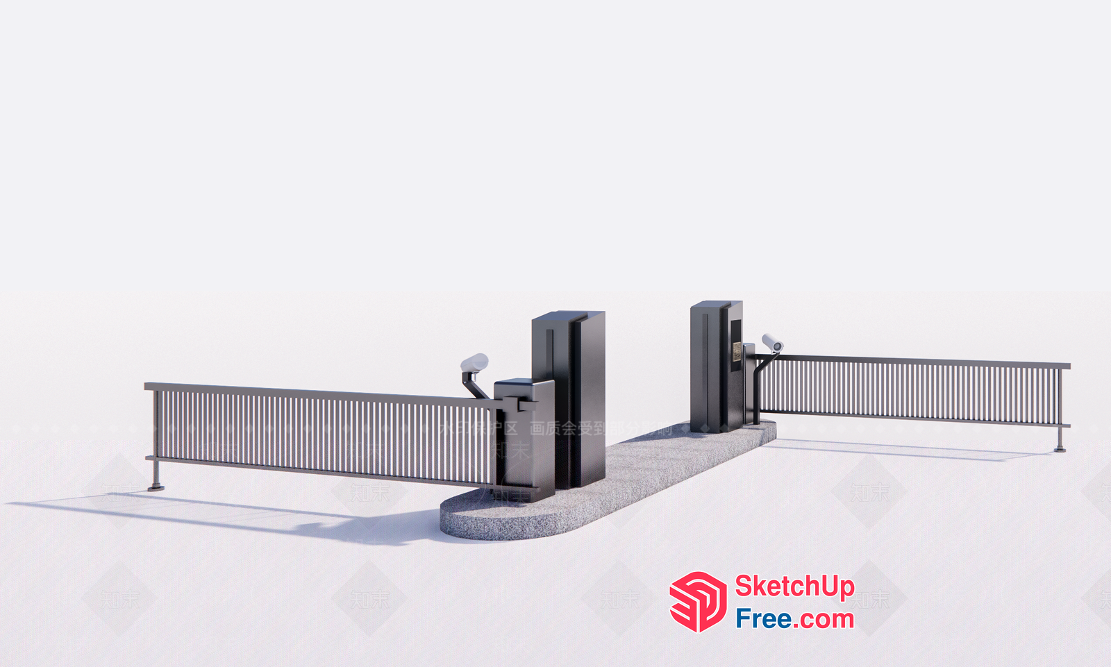 Modern Grey Metal Railing With Security Cameras 3D SketchUp File
