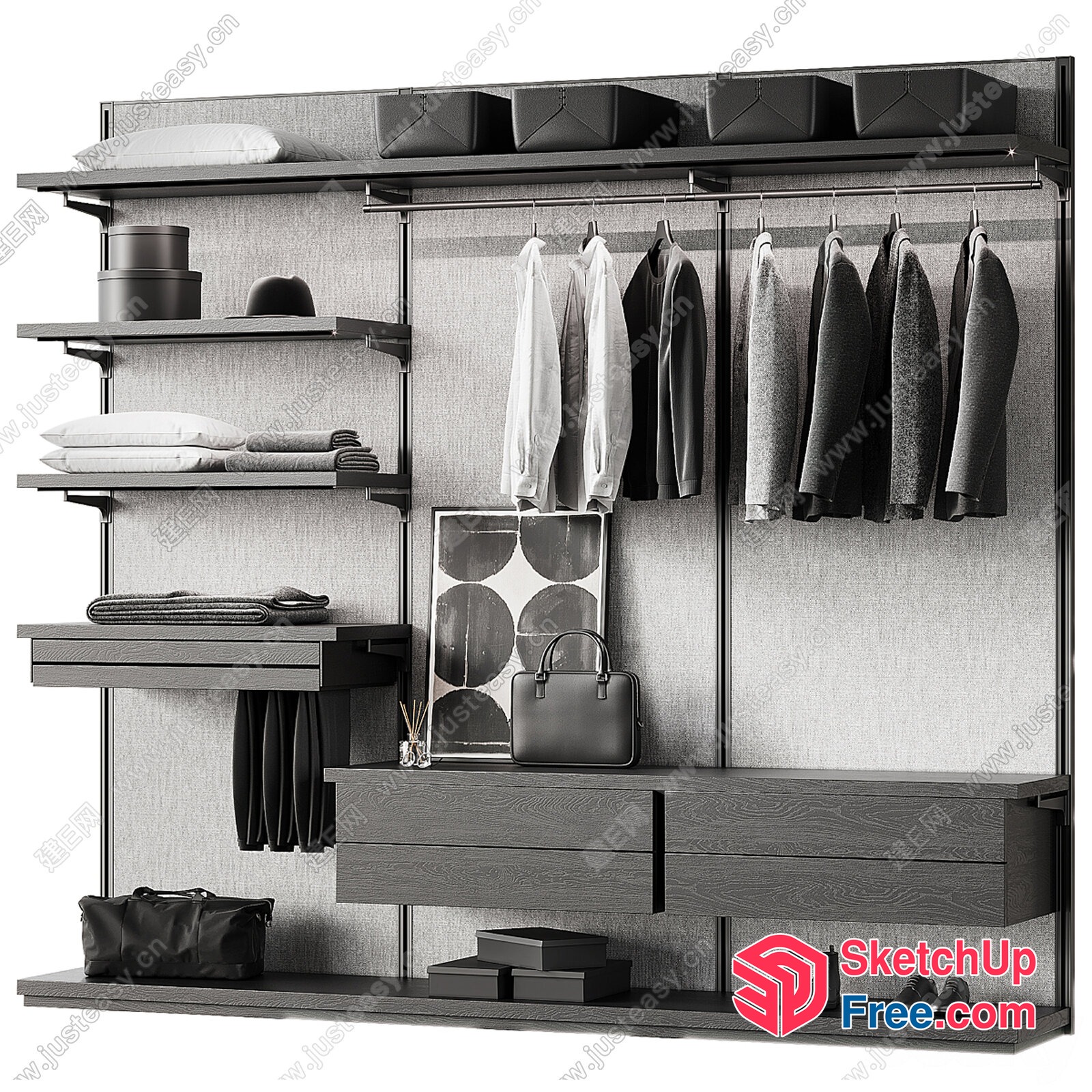Modern Minimalist Wardrobe Closet With Storage 3D SketchUp File