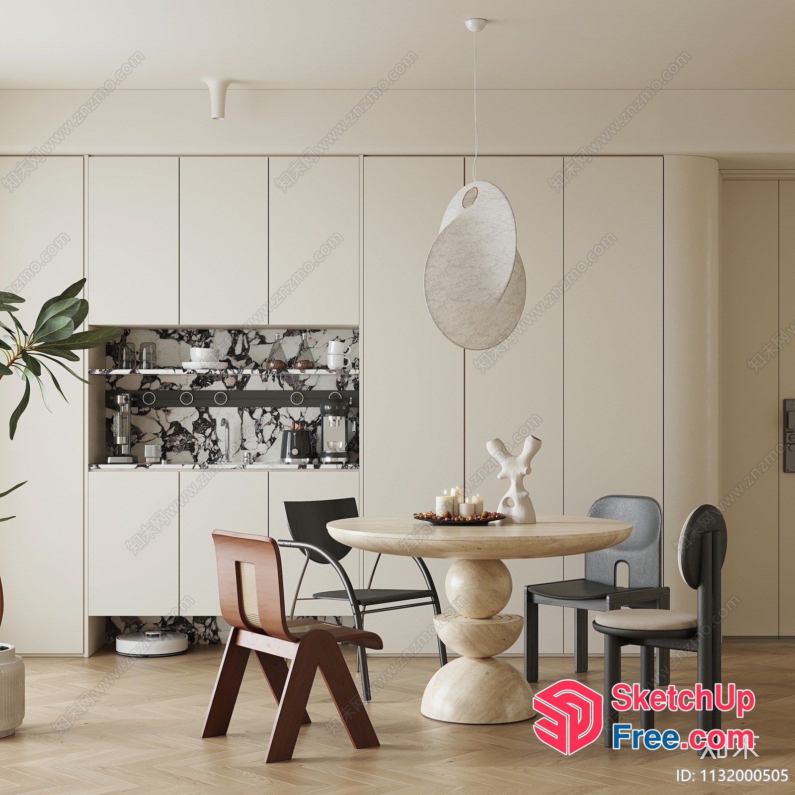 Modern Minimalist Dining Room With Elegant Table And Chairs 3D SketchUp File