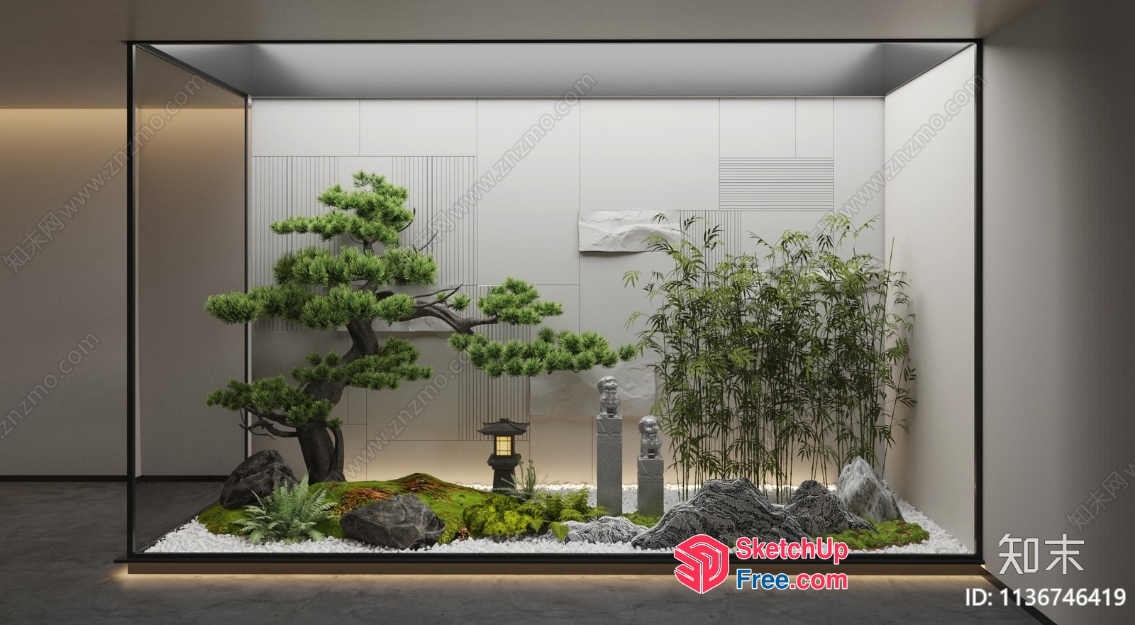 Japanese Style Garden With Trees And Rocks 3D SketchUp File