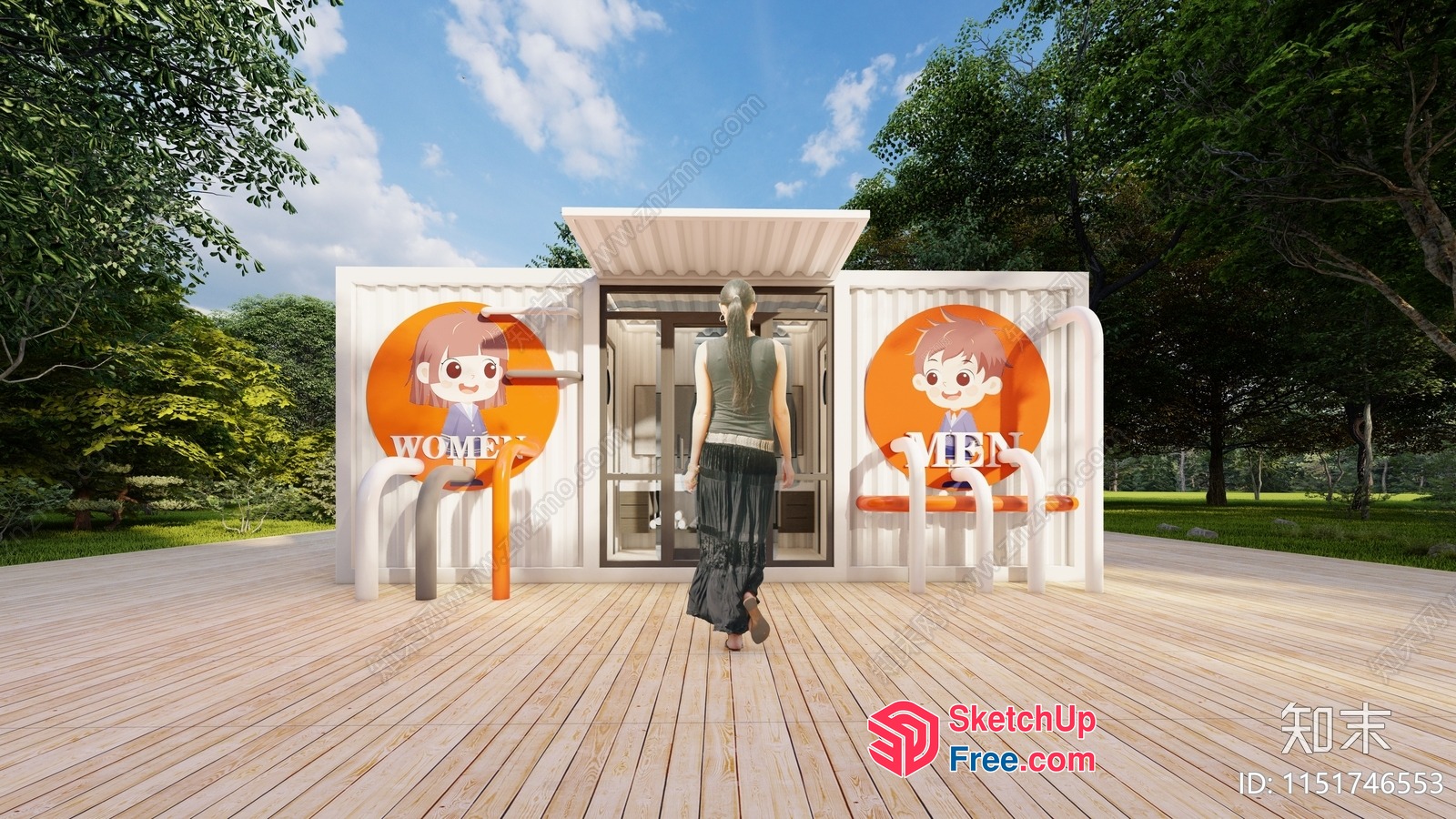 Modern Public Restroom With Cartoon Characters 3D SketchUp File