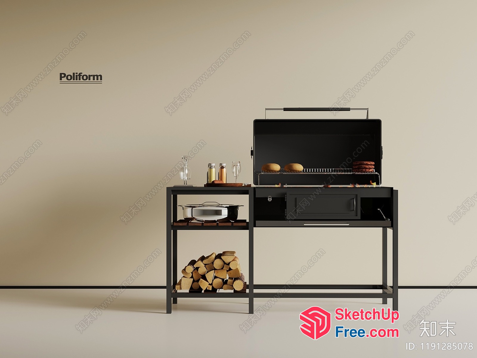 Modern Outdoor Barbecue Area With Storage 3D SketchUp File