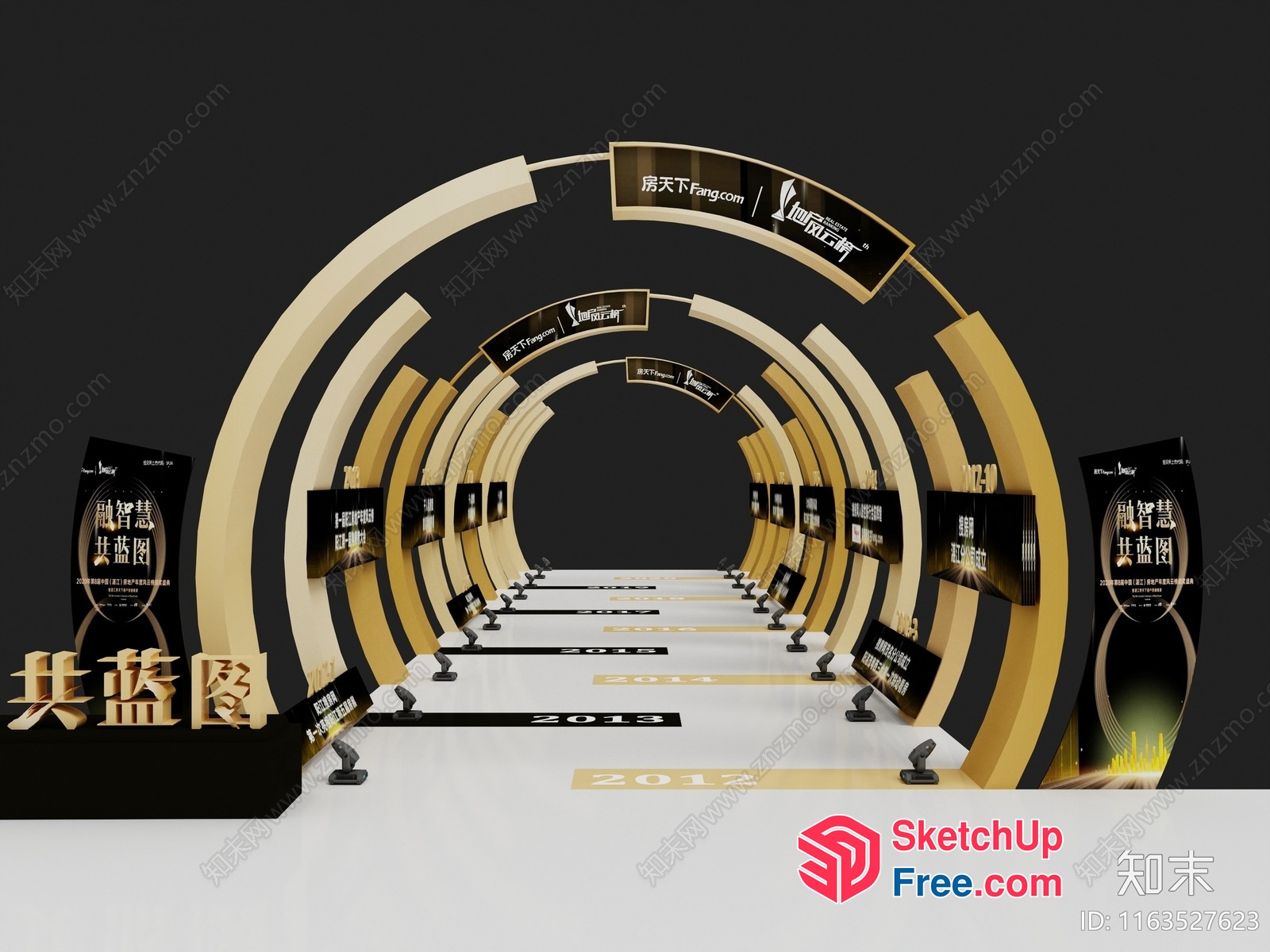 Modern Stage Design With Black And Gold Accents 3D SketchUp File