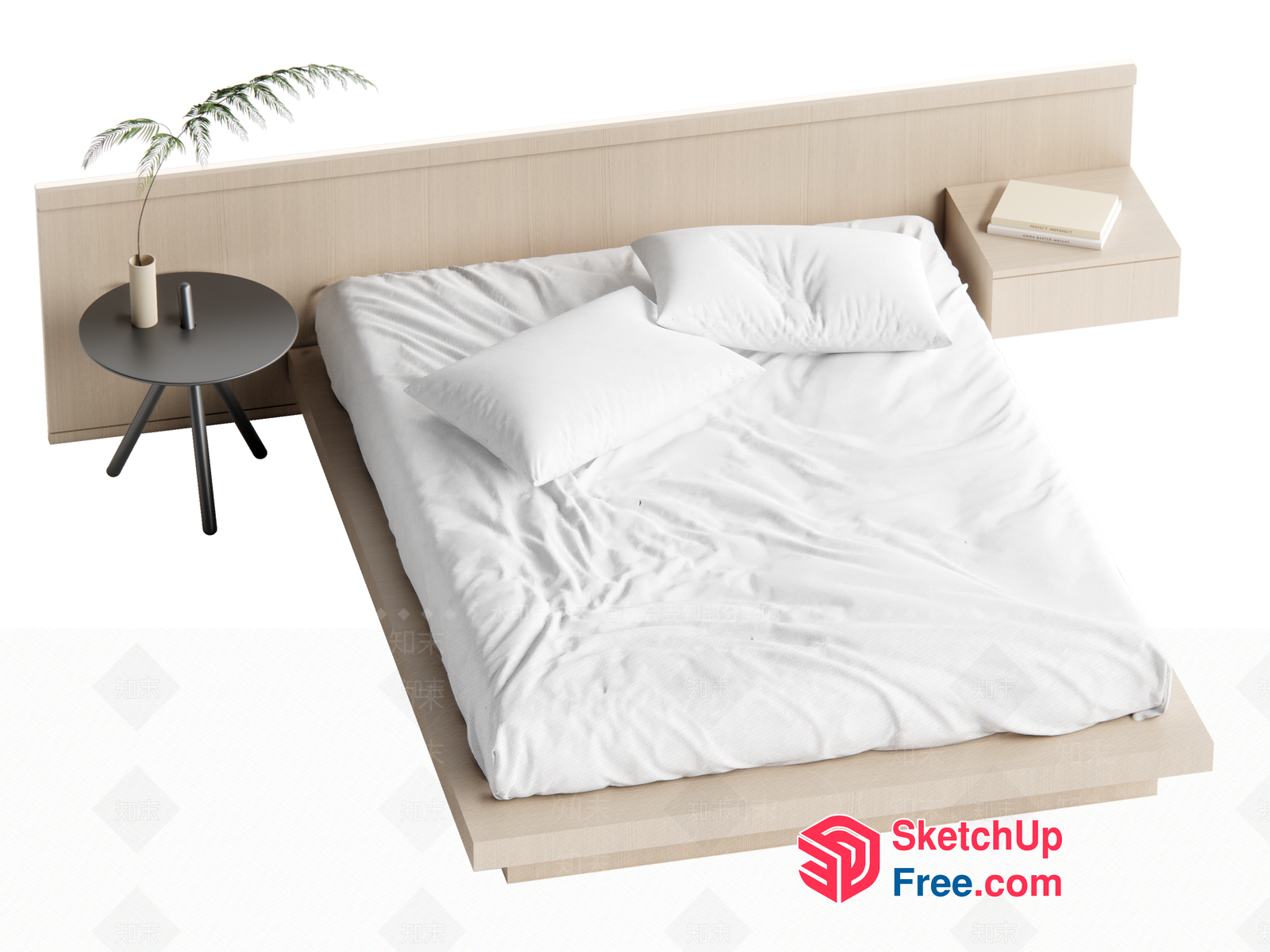 Minimalist Bed Design With Side Table And Headboard 3D SketchUp File