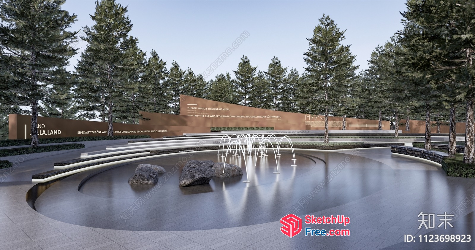 Serene Outdoor Oasis With Water Feature And Seating 3D SketchUp File