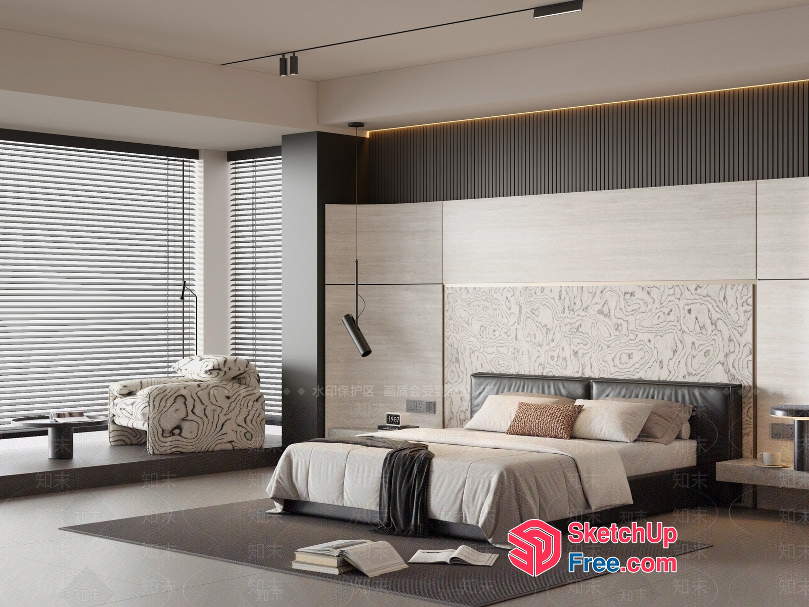 Modern Minimalist Bedroom With Large Windows 3D SketchUp File