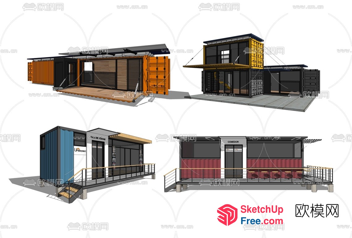 Modern Shipping Container Buildings And Structures 3D SketchUp File