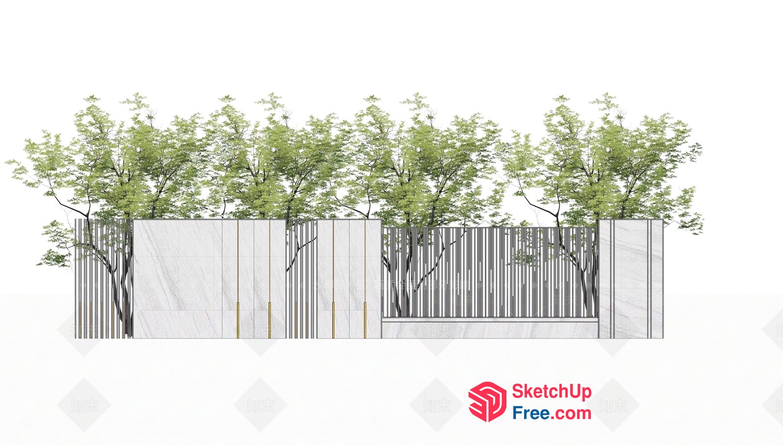 Exterior Design Of Modern Building With Trees 3D SketchUp File
