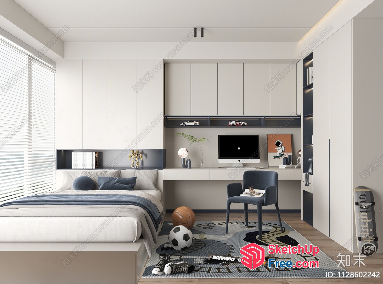 Modern Sports-Themed Bedroom With Sleek Furniture 3D SketchUp File