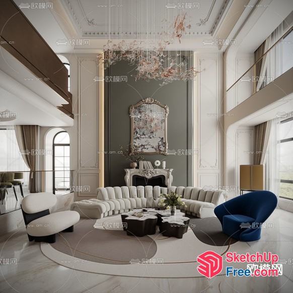 Elegant European-Style Living Room With High Ceilings 3D SketchUp File