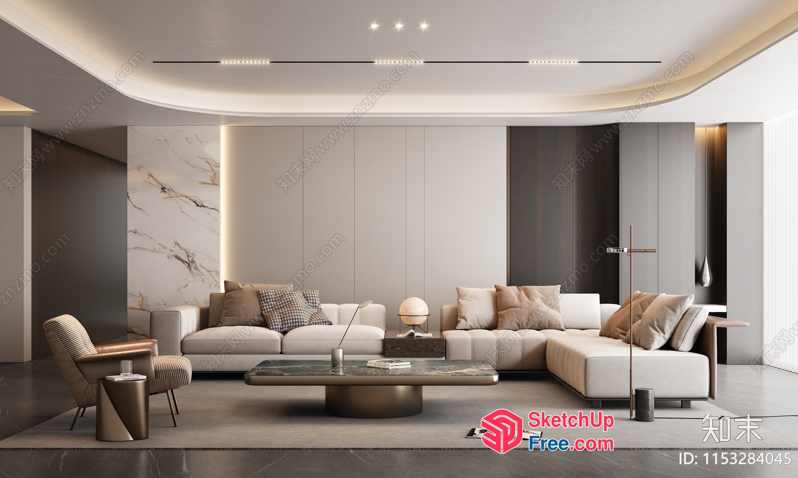Modern Minimalist Living Room With Creamy Sofa 3D SketchUp File