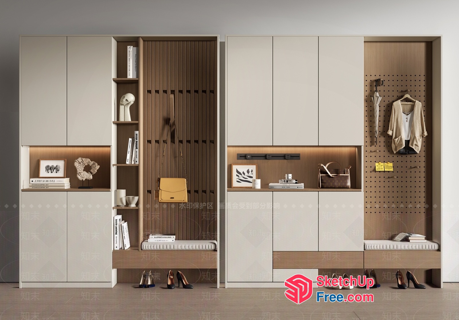 Modern Minimalist Shoe Cabinet With Built-In Lighting 3D SketchUp File
