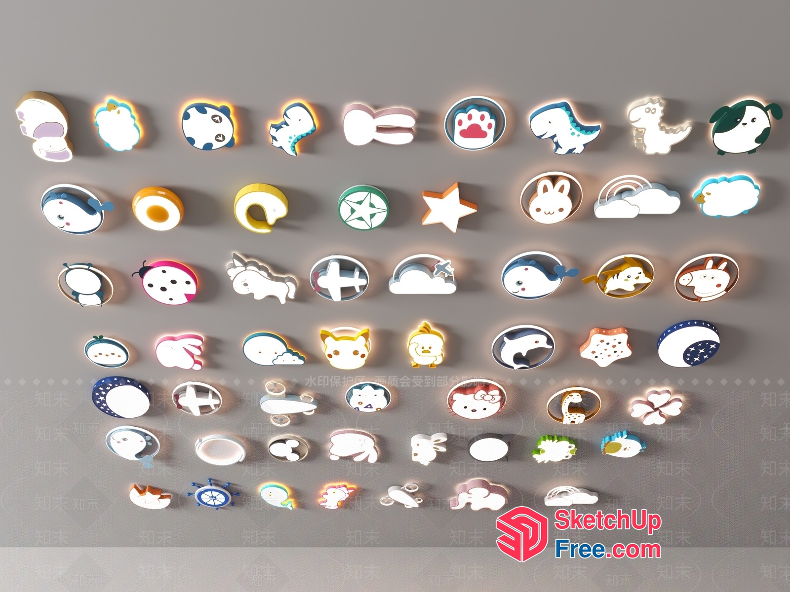 Colorful Cartoon Animal Decorative Wall Lights 3D SketchUp File