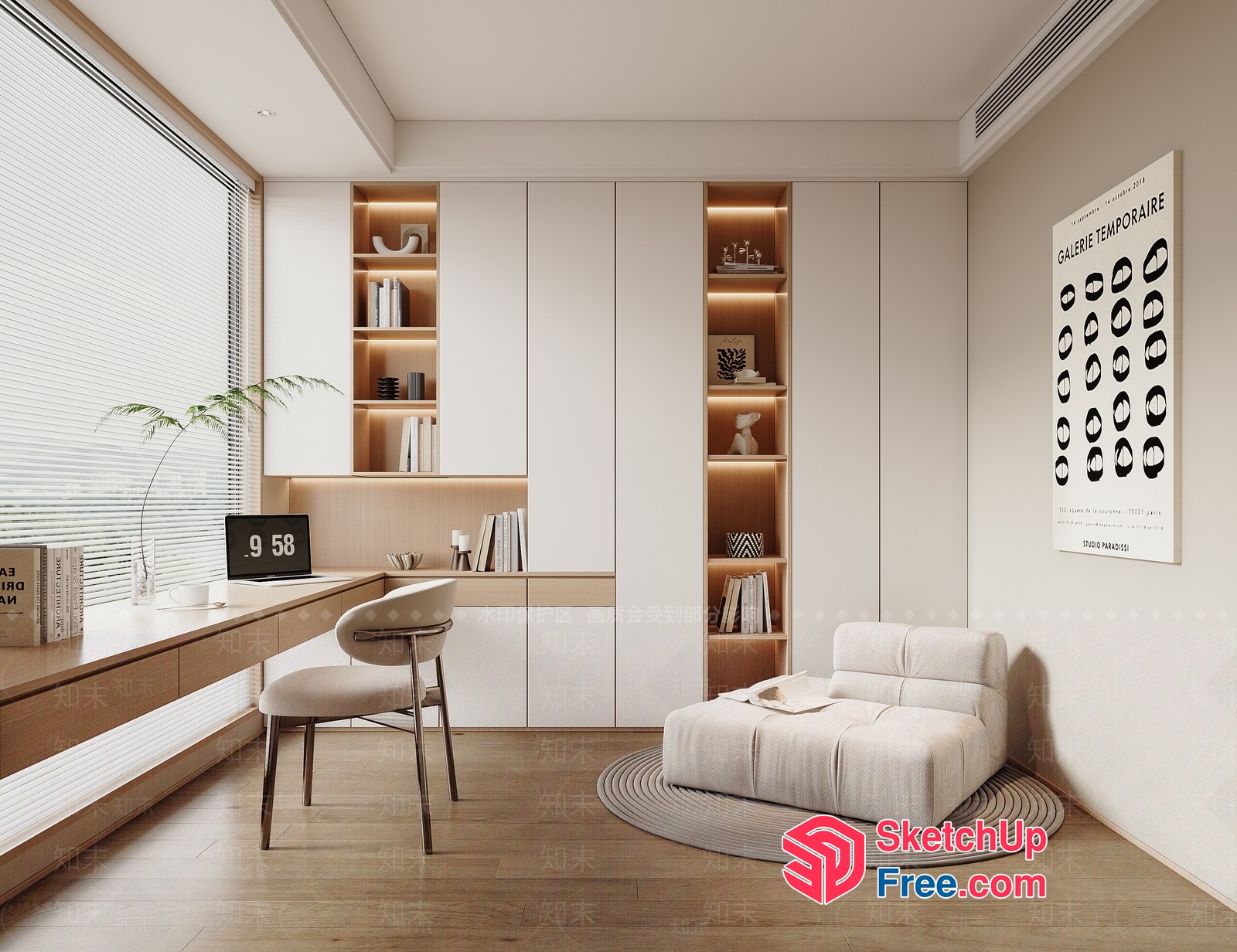 Modern Minimalist Home Office Interior With Natural Wood Accents 3D SketchUp File