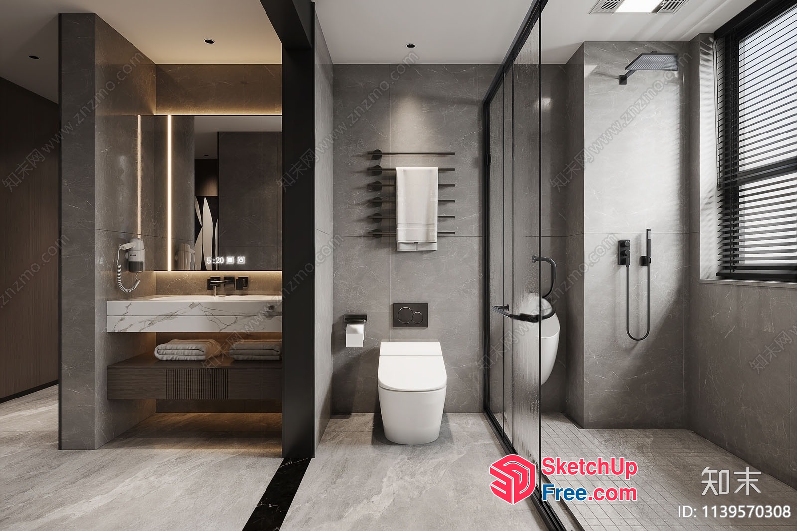 Modern Bathroom With Sleek White Fixtures 3D SketchUp File