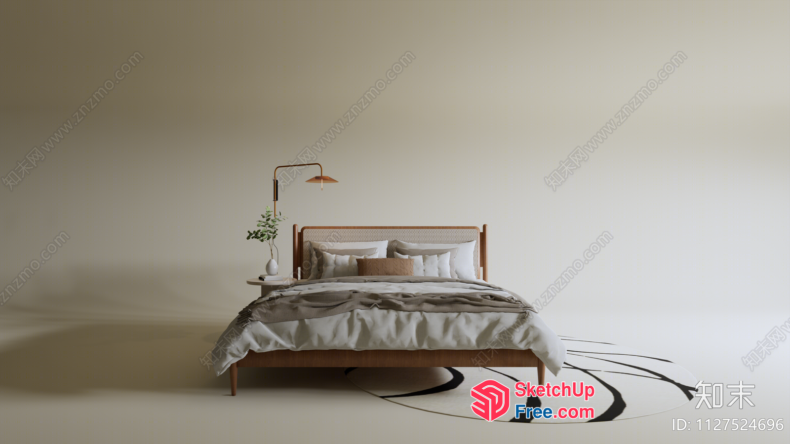 Minimalist Japanese Style Bedroom With Simple Bed And Bedside Table 3D SketchUp File