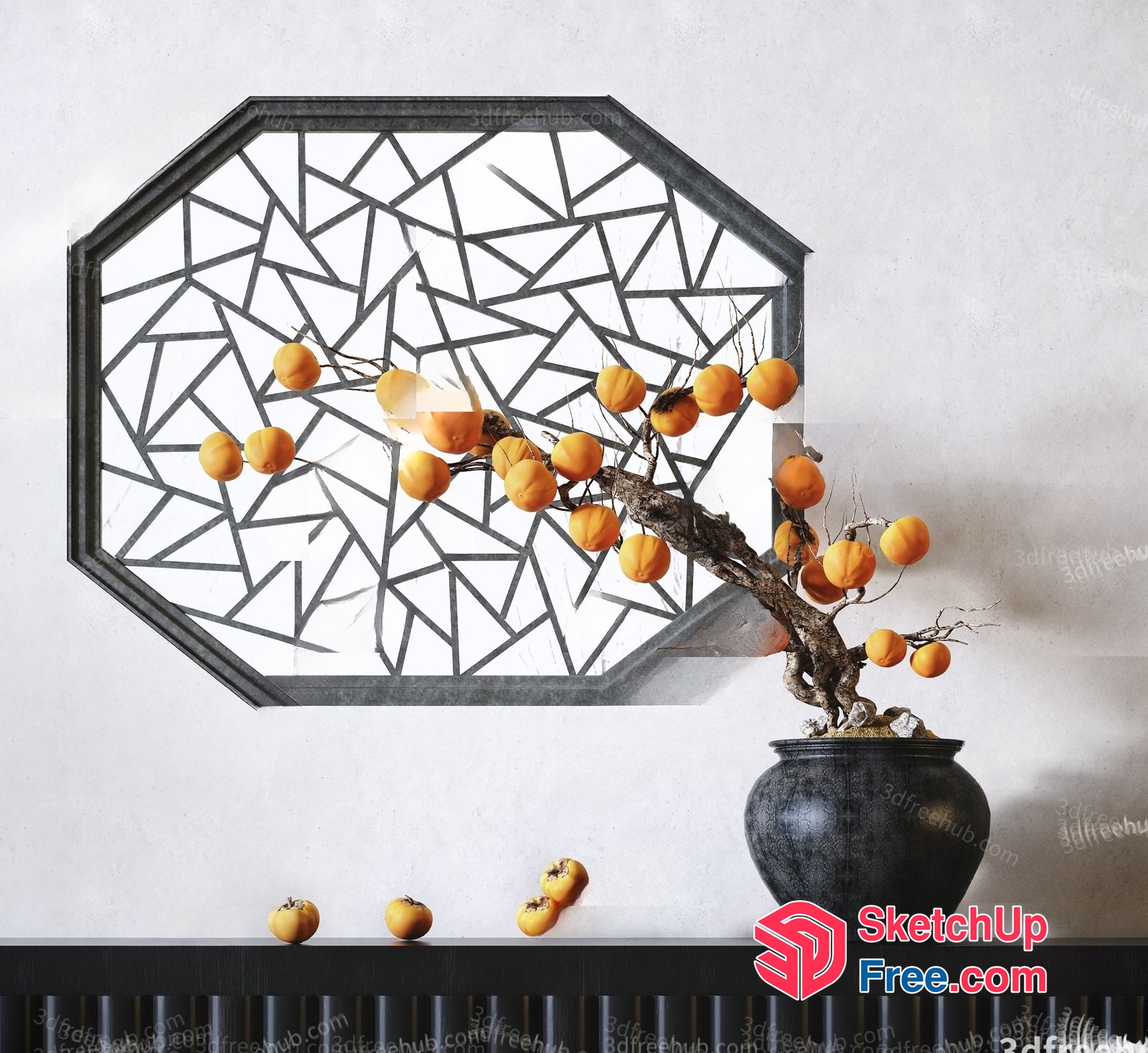 Geometric Patterned Wall Art With Fruits And Pot 3D SketchUp File