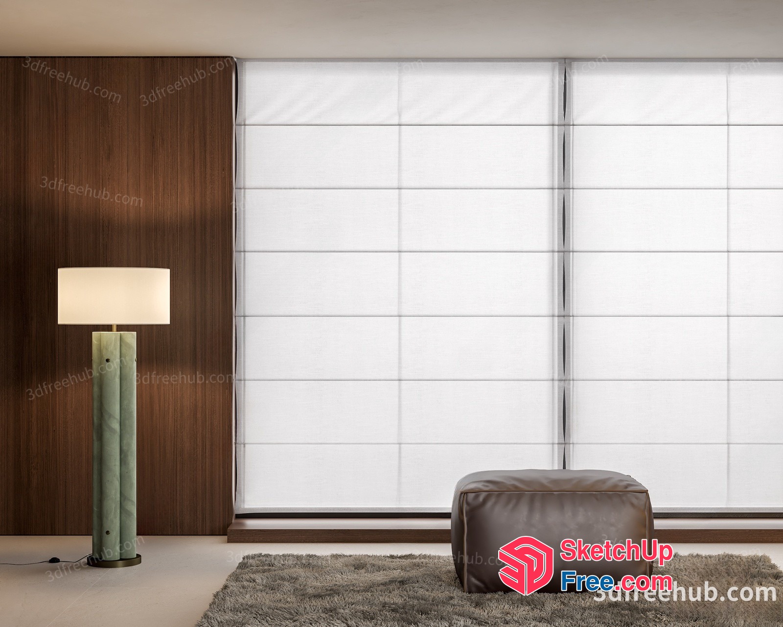 Modern Minimalist Interior Scene With Pillar Lamp And Pouf 3D SketchUp File