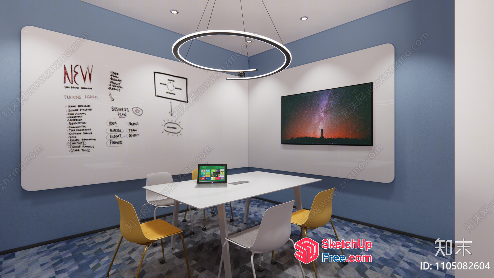 Conference Room With Whiteboard And Table 3D SketchUp File
